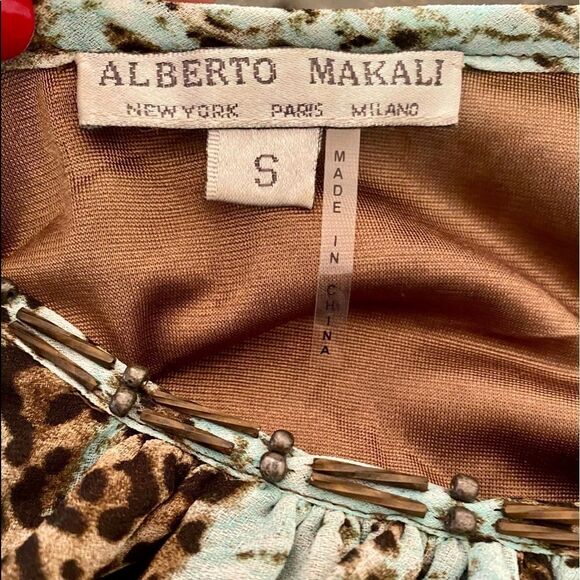 *Alberto Makali* Abstract Jungle Aqua & Brown Top Sz Small - Picture 2 of 10